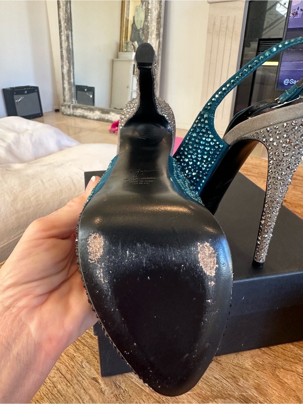 Giuseppe Zanotti Laguna/silver Swarovski Crystal Slingback Platform Heels 38.5 - Picture 10 of 12